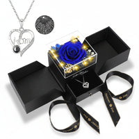 Preserved Eternal Flower Rose Gift Box with LED Light and Love Necklace