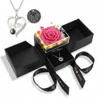 Preserved Eternal Flower Rose Gift Box with LED Light and Love Necklace
