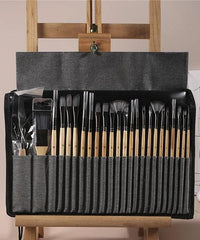 Professional Art Brushes with Natural Wood Handles Set