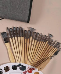 Professional Art Brushes with Natural Wood Handles Set