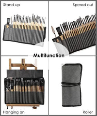 Professional Art Brushes with Natural Wood Handles Set