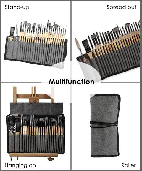 Professional Art Brushes with Natural Wood Handles Set