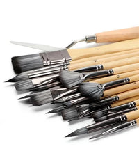 Professional Art Brushes with Natural Wood Handles Set