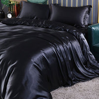 Sett (4 pieces) Silk/Satin Bedding Duvet Cover-2x Pillowcases-Sheet