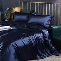 Sett (4 pieces) Silk/Satin Bedding Duvet Cover-2x Pillowcases-Sheet