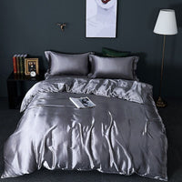 Sett (4 pieces) Silk/Satin Bedding Duvet Cover-2x Pillowcases-Sheet