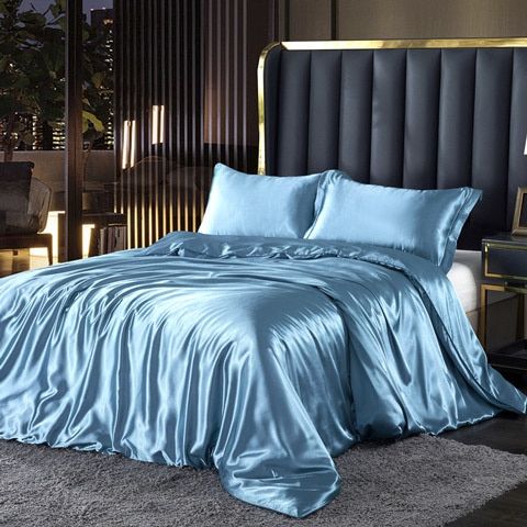 Sett (4 pieces) Silk/Satin Bedding Duvet Cover-2x Pillowcases-Sheet
