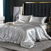 Sett (4 pieces) Silk/Satin Bedding Duvet Cover-2x Pillowcases-Sheet