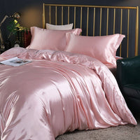 Sett (4 pieces) Silk/Satin Bedding Duvet Cover-2x Pillowcases-Sheet
