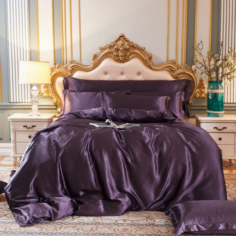 Sett (4 pieces) Silk/Satin Bedding Duvet Cover-2x Pillowcases-Sheet