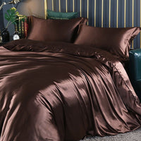 Sett (4 pieces) Silk/Satin Bedding Duvet Cover-2x Pillowcases-Sheet