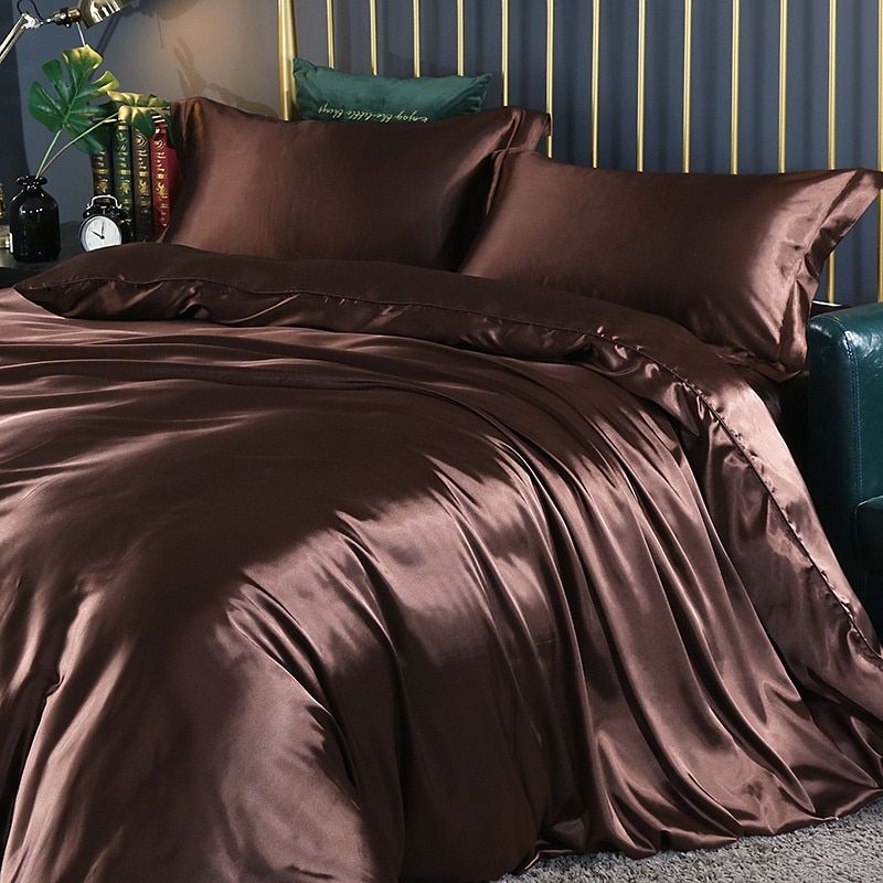 Sett (4 pieces) Silk/Satin Bedding Duvet Cover-2x Pillowcases-Sheet