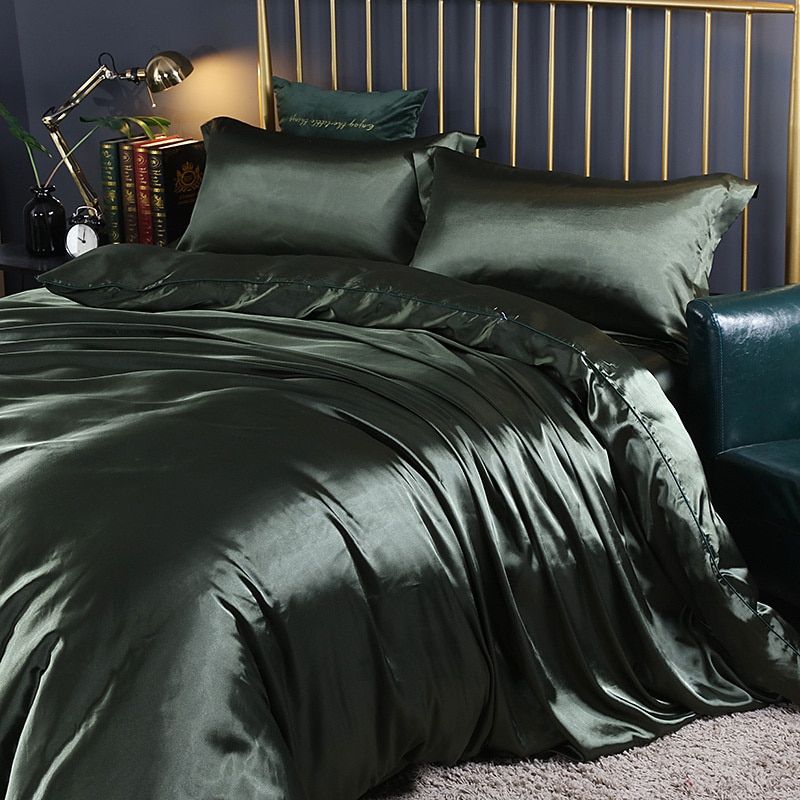 Sett (4 pieces) Silk/Satin Bedding Duvet Cover-2x Pillowcases-Sheet