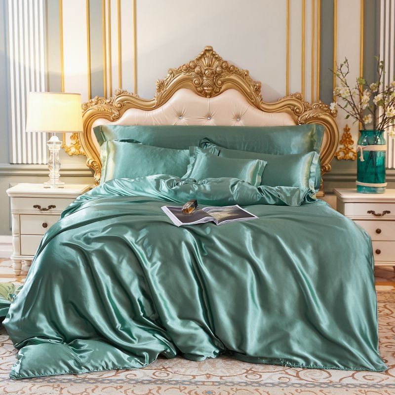 Sett (4 pieces) Silk/Satin Bedding Duvet Cover-2x Pillowcases-Sheet