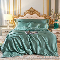 Sett (4 pieces) Silk/Satin Bedding Duvet Cover-2x Pillowcases-Sheet