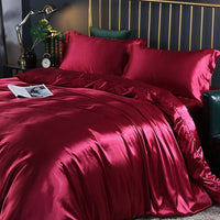 Sett (4 pieces) Silk/Satin Bedding Duvet Cover-2x Pillowcases-Sheet