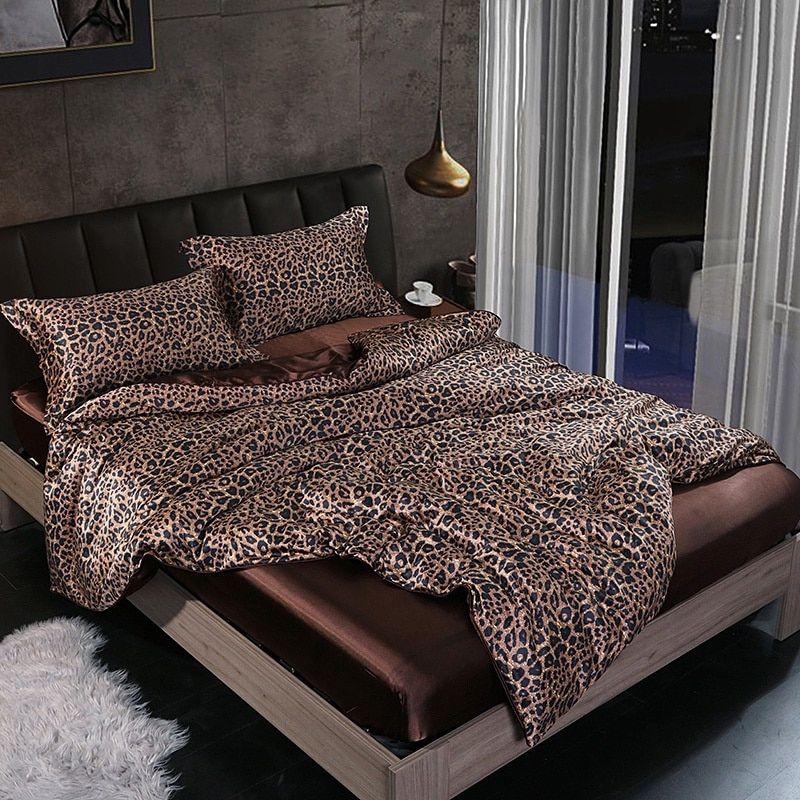 Sett (4 pieces) Silk/Satin Bedding Duvet Cover-2x Pillowcases-Sheet