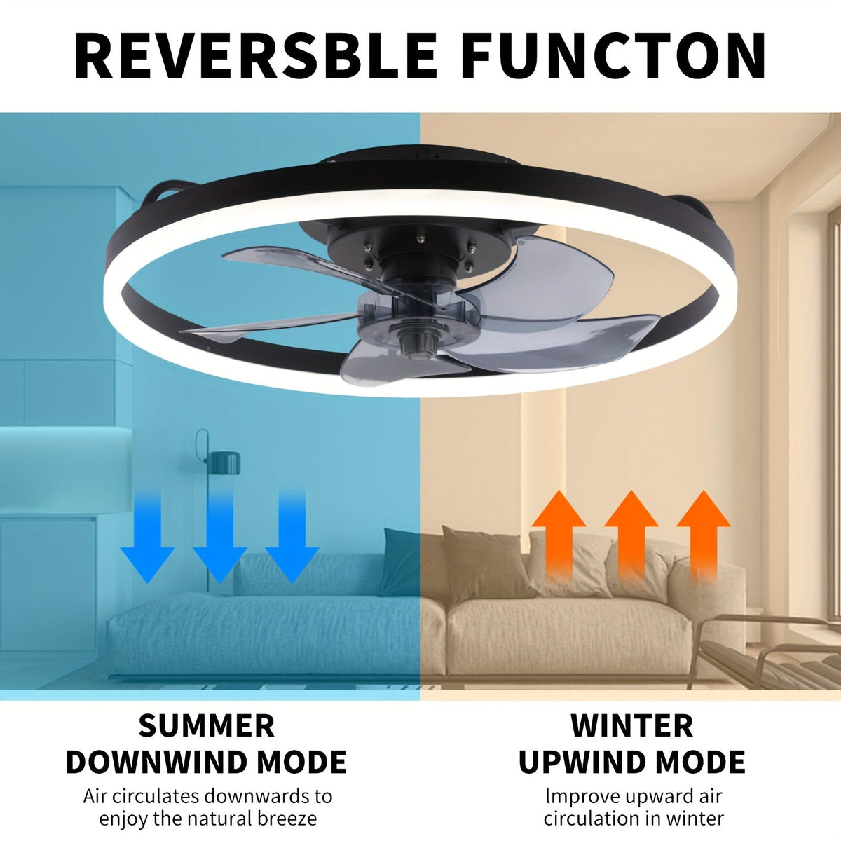 50cm Ceiling Fan with LED Ring Light