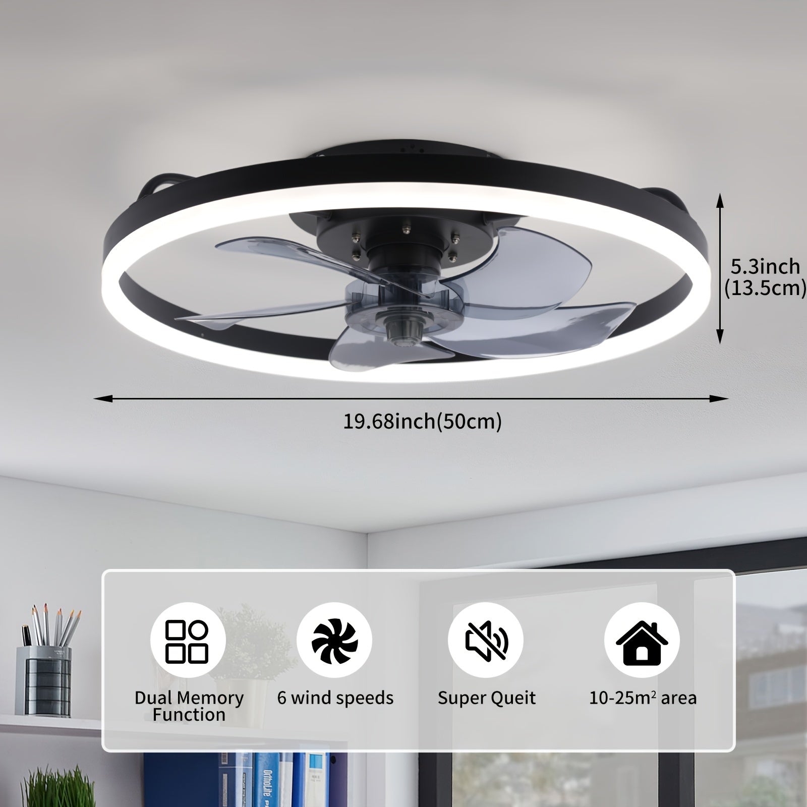 50cm Ceiling Fan with LED Ring Light
