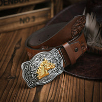 Men's Western-style – Vegan Leather Belt with Solid Metal Buckle
