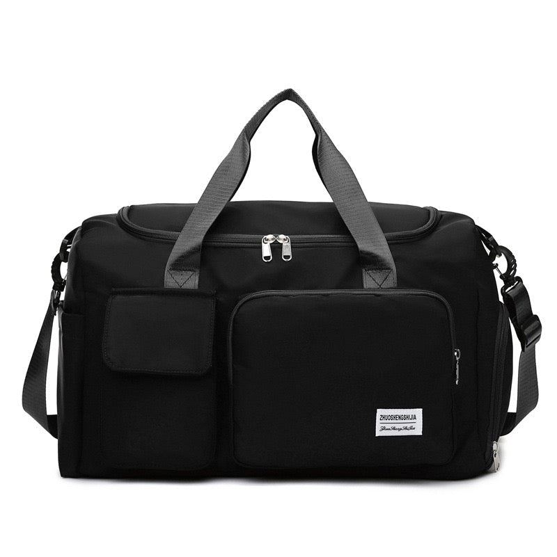 Multi-pocket travel bag, sports and gym bag with separate shoe compartment