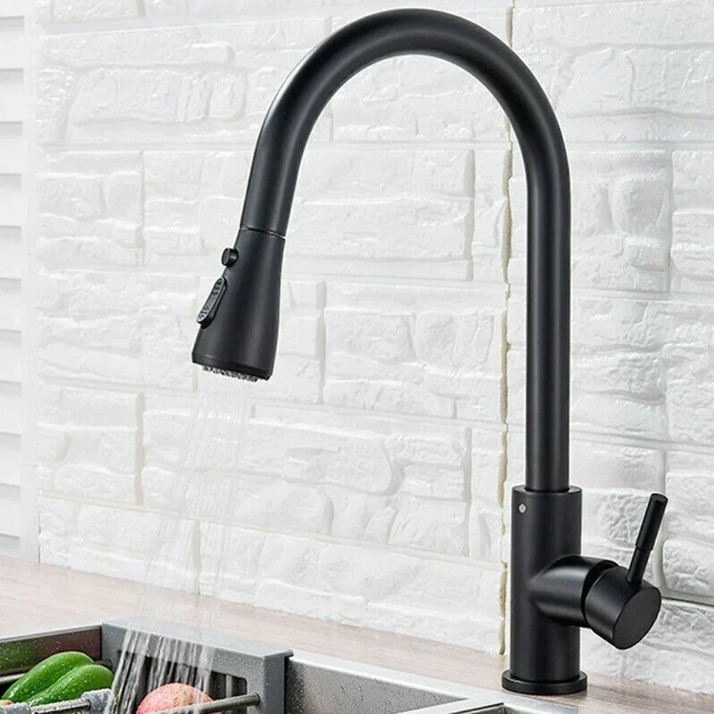 Pull-Out Faucet with Single Lever Mixer – Flexible Faucet with Shower Function, High Quality Stainless Steel, Ideal for Modern Kitchens, Easy Installation