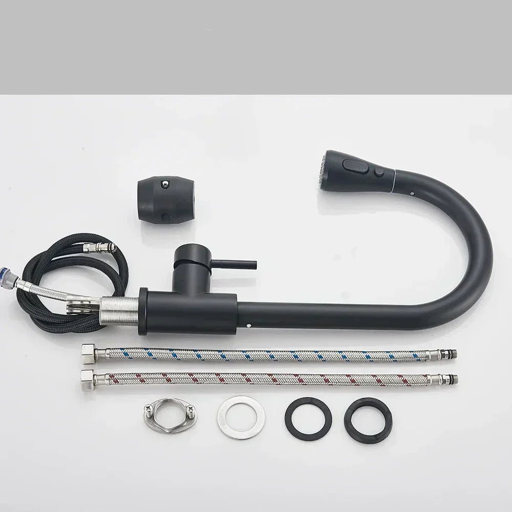 Retractable Kitchen Faucet w/ Single Lever & Spray, Steel - Nyvara Shop