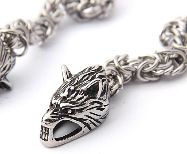 Viking Thor Hammer Necklace with Wolf Heads