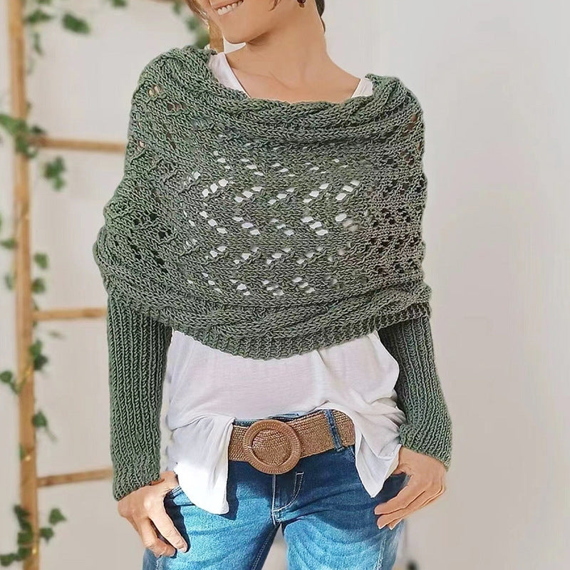 Women's Knitted Scarf with Sleeves