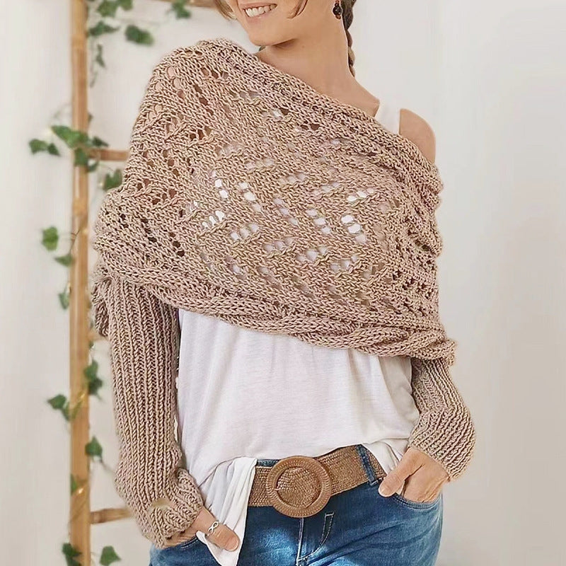 Women's Knitted Scarf with Sleeves