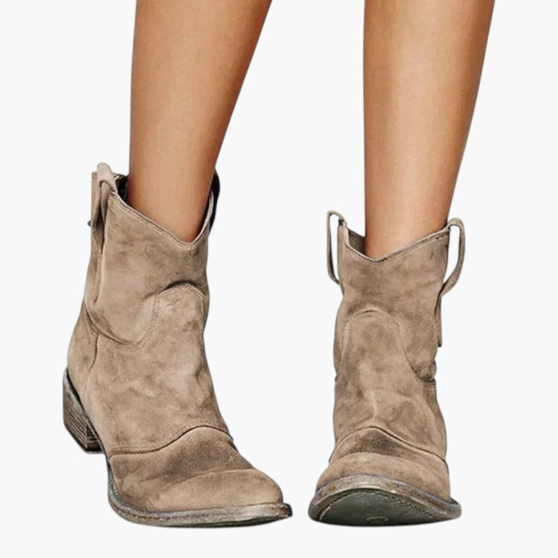 Women's Western Ankle Boots with Pull Tabs and Textured Sole