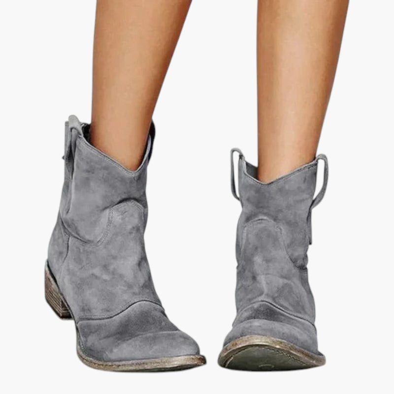 Women's Western Ankle Boots with Pull Tabs and Textured Sole